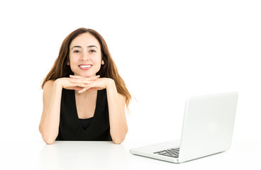 Friendly business woman sitting at the office