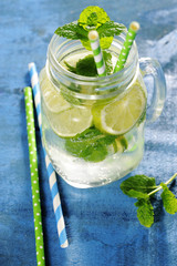 Fresh lemonade with colorful straws