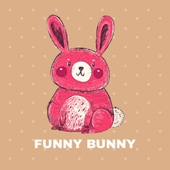 Vector  illustration with little funny bunny in red color