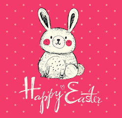 Easter greeting card with little funny bunny