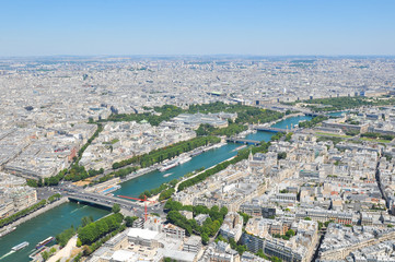 Aerial view of the Seine river in Paris, France