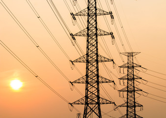 silhouette of high voltage electrical pole structure