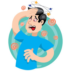 first aid scene illustration shows a person reeling with dizziness