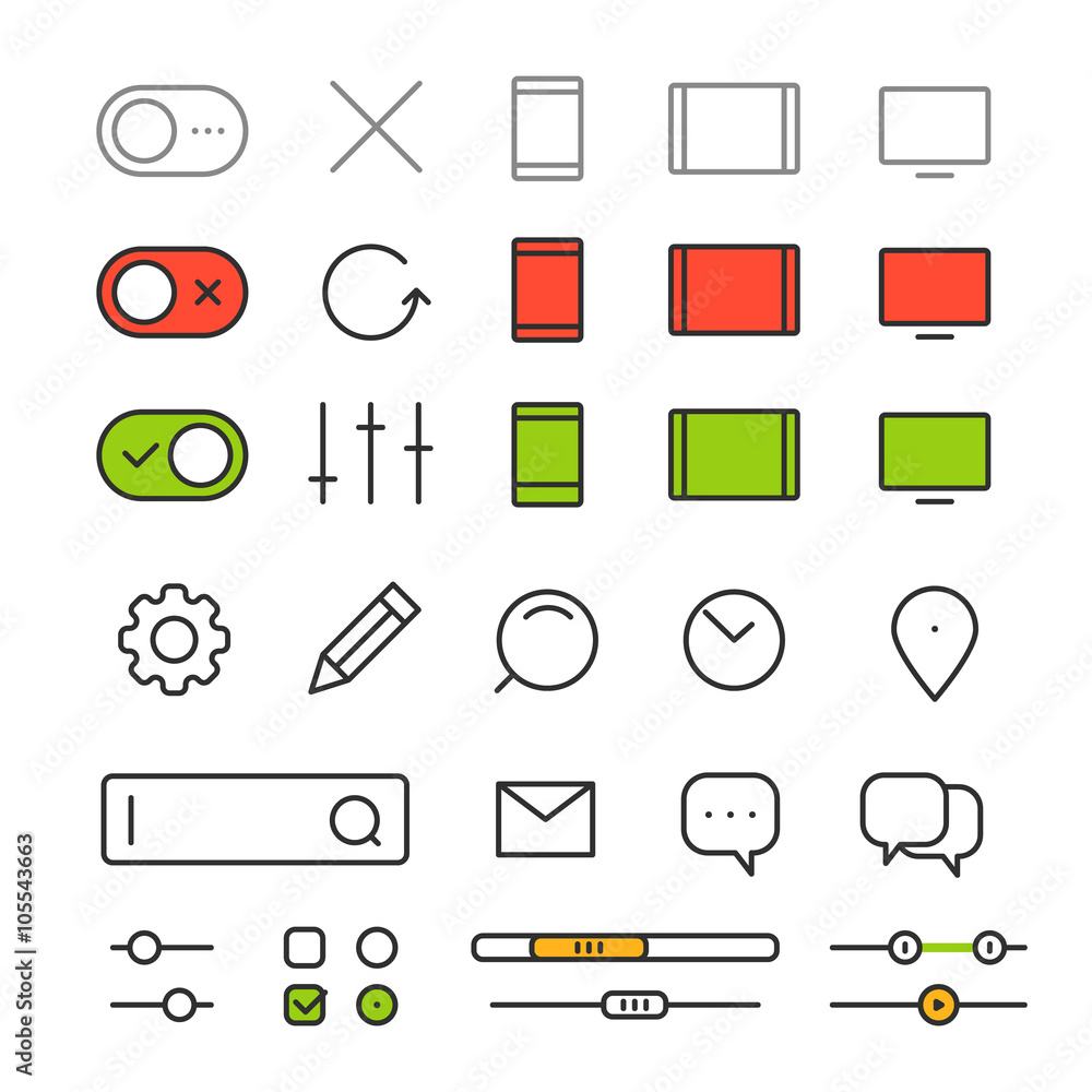 Poster Different style trendy interface vector elements and pictograms