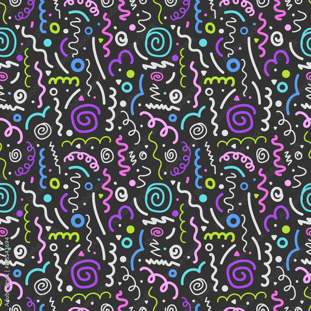 Aufkleber different hand-drawn doodle elements pattern. abstract seamless
