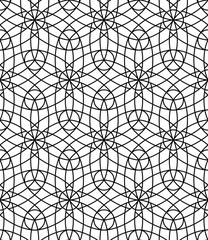 Vector modern seamless sacred geometry pattern flower of life, black and white abstract geometric background, pillow print, monochrome retro texture, hipster fashion design