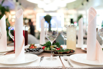 Empty glasses on restaurant table
