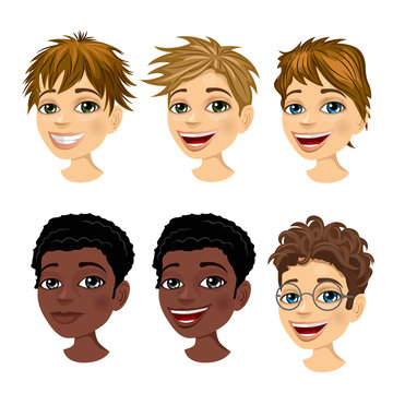 set of boy avatar expressions with different hairstyles