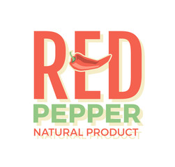 Naklejka premium Red logo with word Red pepper natural product , design elements chili pepper at a white background. Design template for restaurant, cafe and canteens. Vector Illustration.
