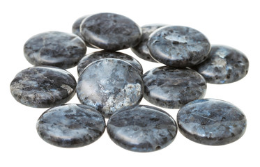 many beads from flat gray labradorite gemstone