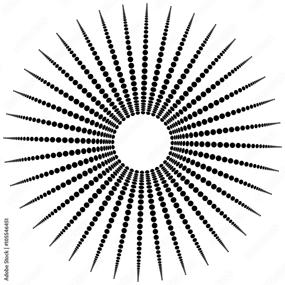 Poster Abstract monochrome graphic with radiating dotted pattern