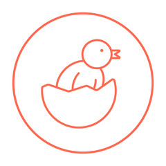 Chick peeking out of egg shell line icon.