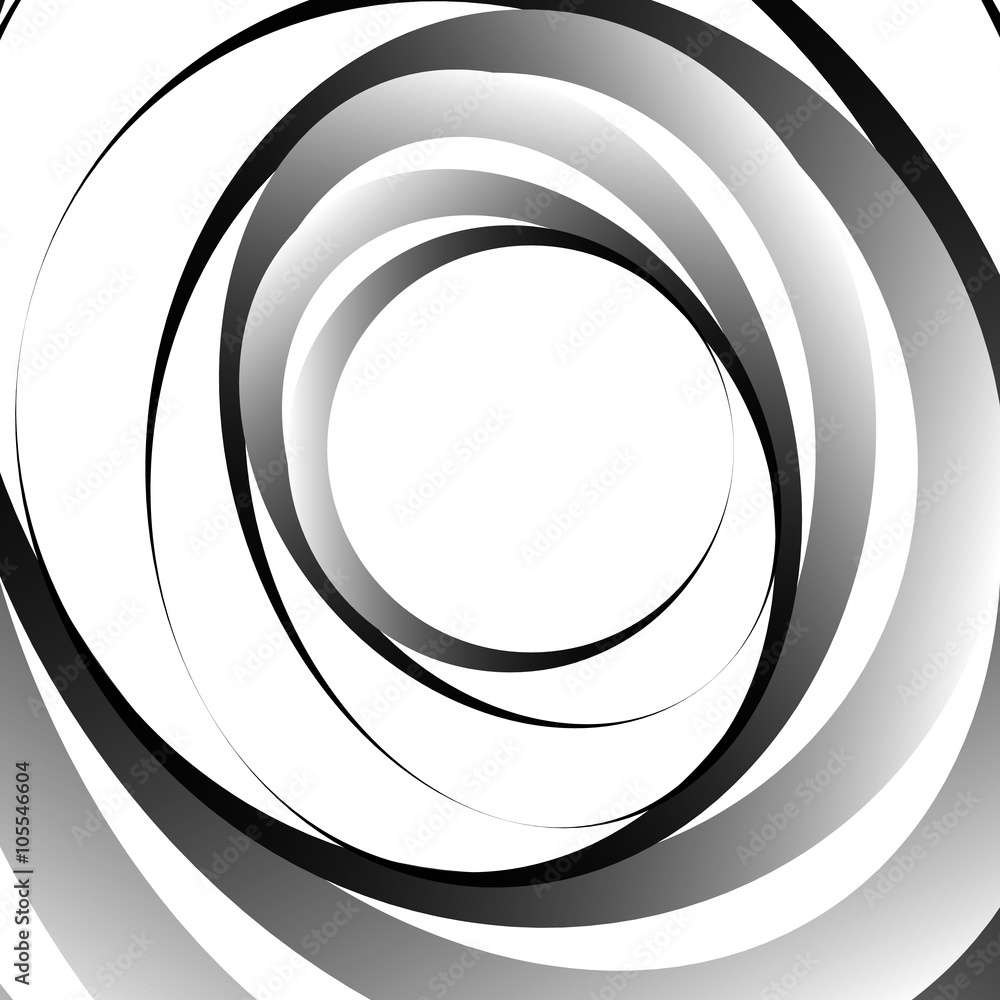 Poster Abstract monochrome graphic with spirally random oval shapes. Tw