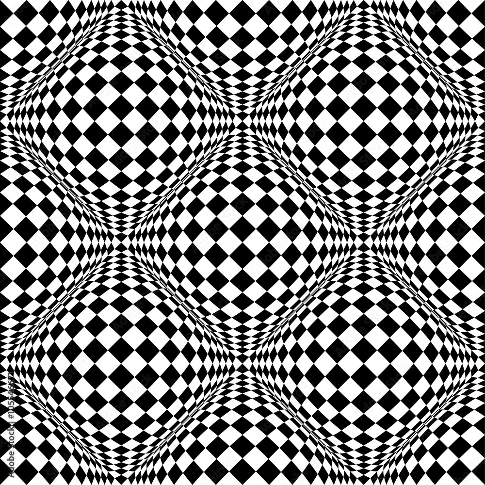 Poster seamless 3d pattern with mosaic of squares with bulging distorti