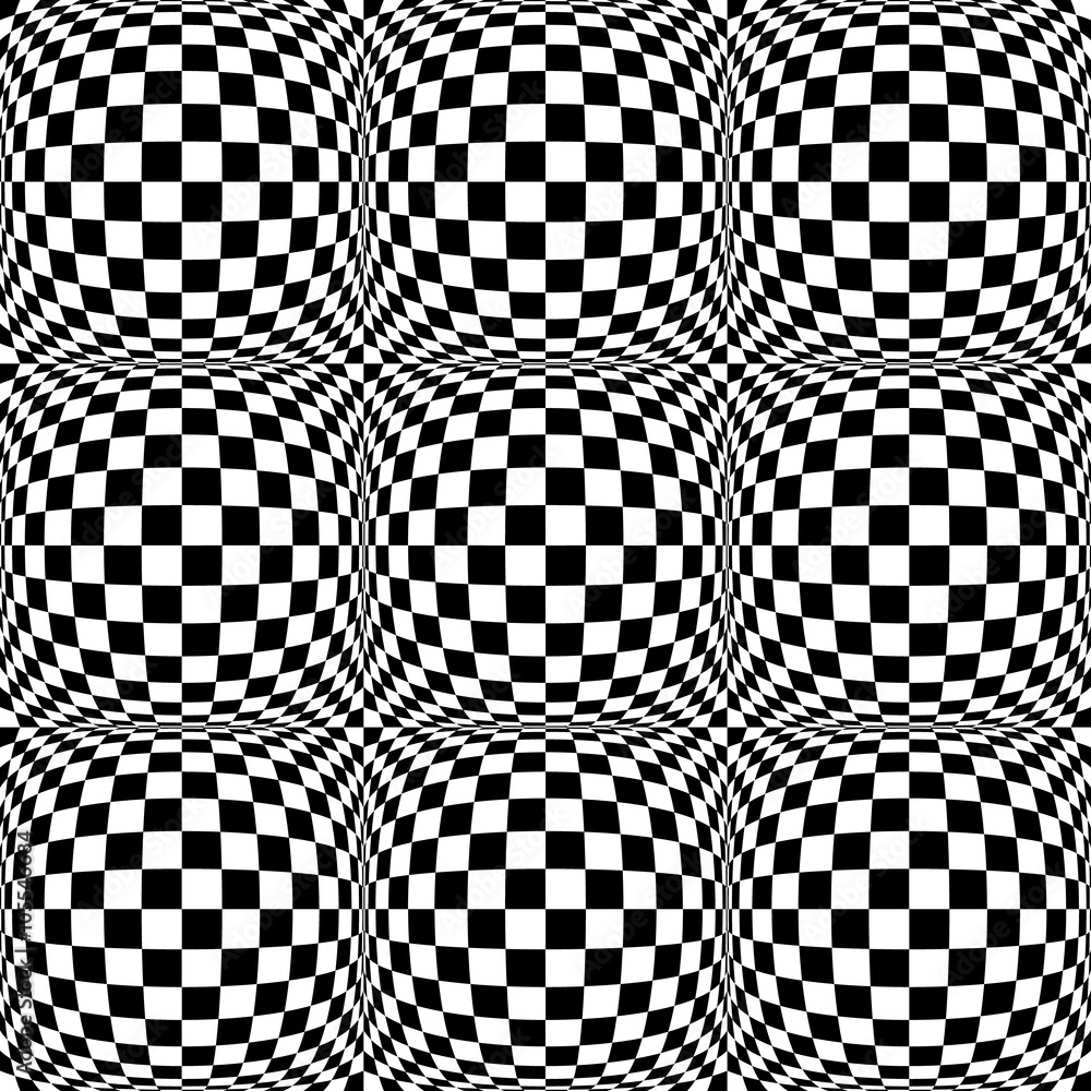 Poster seamless 3d pattern with mosaic of squares with bulging distorti