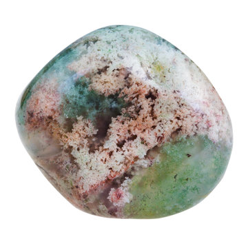 tumbled moss agate mineral gemstone isolated