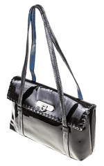 purse from black patent leather isolated on white