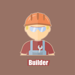 flat cartoon image of builder, worker on isolated backgound