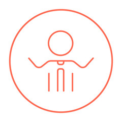 Man with raised arms line icon.