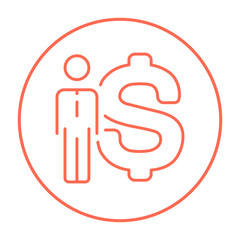 Businessman standing beside the dollar symbol line icon.