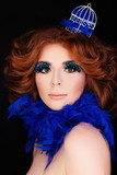 Perfect Lady. Woman with Makeup and Red Hair. <b>Blue Bird</b> Concept - 160_F_105548059_8KK5K5jfZYFj4elMEObJewkVW6X98Gu7