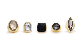 Stunning Yellow Gold & Crystal Statement Rings on White Background