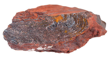 piece of banded-quartz haematite stone isolated