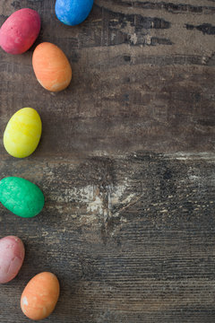 Traditional Easter eggs on a wooden background
