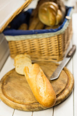 Sliced French baguette.