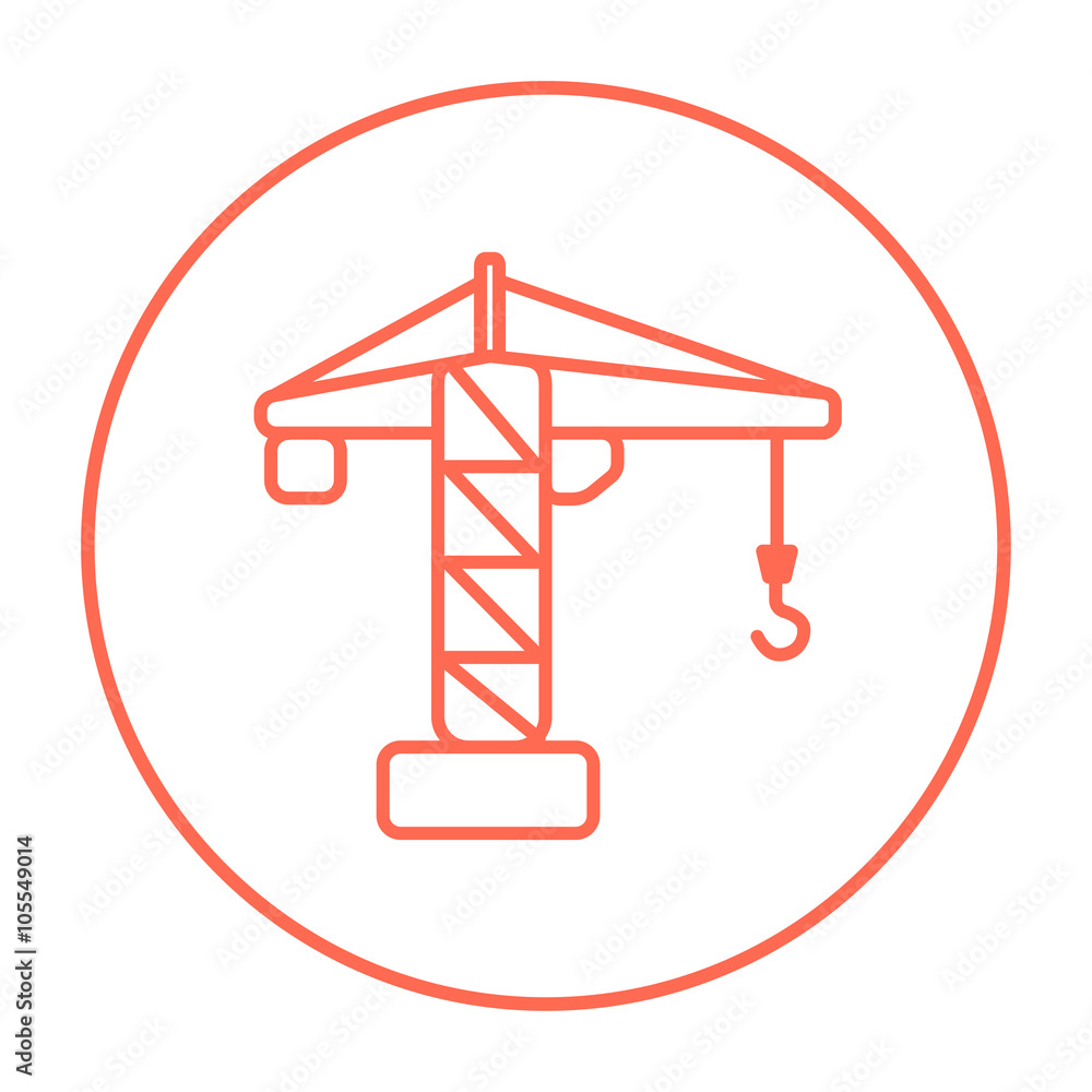 Sticker construction crane line icon.