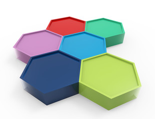 Infographic design with hexagons on the grey background.