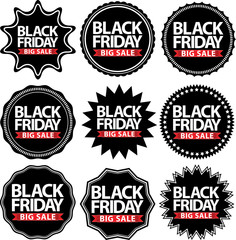 Black friday big sale signs set, black friday sticker set, vecto