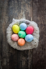 Traditional Easter eggs in a nest
