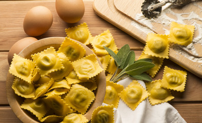 Ravioli on the wooden table