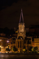 Fototapeta na wymiar The Church Saint George in Lyon, France at night