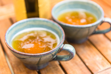 Norman apple cider in a typical ceramic cups