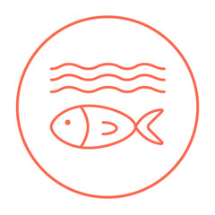 Fish under water line icon.