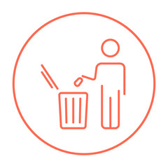 Man throwing garbage in a bin line icon.