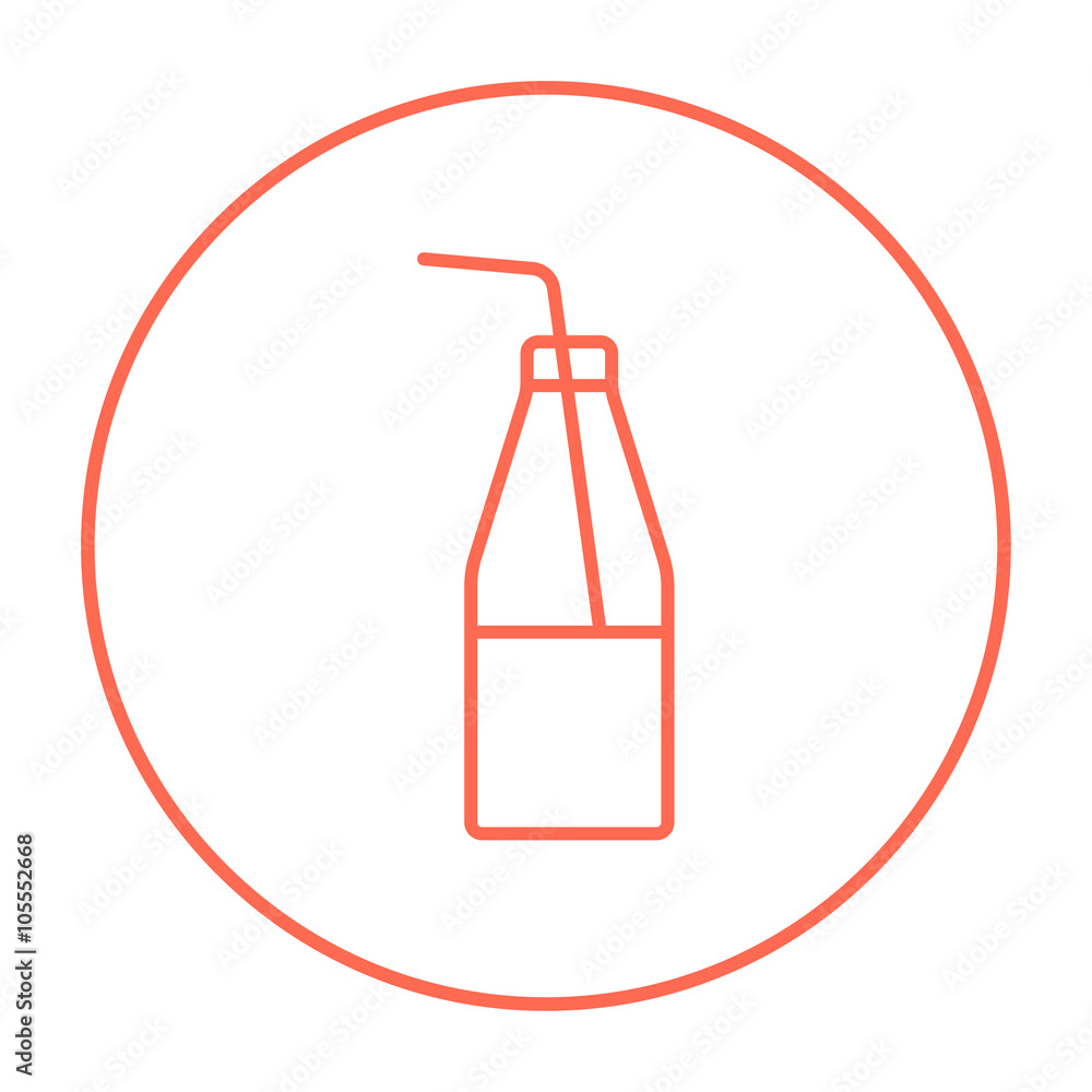 Sticker glass bottle with drinking straw line icon.