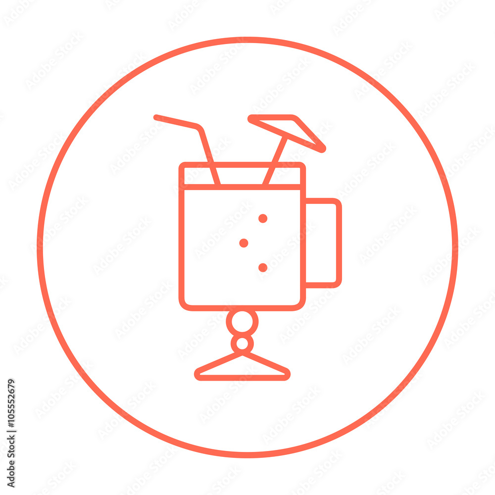 Sticker Glass with drinking straw and umbrella line icon.