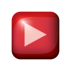 Red glossy realistic vector play button with light flare