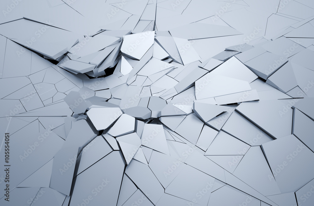 Poster abstract 3d rendering of cracked surface. background with broken shape. wall destruction. explosion 