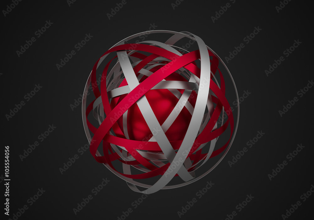 Poster abstract 3d rendering of sphere with rings in empty space. futuristic shape. surreal background.