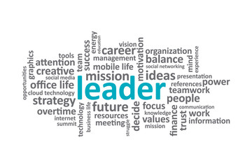 Leader - Typography graphic work, consisting of important words and concepts in the business world.