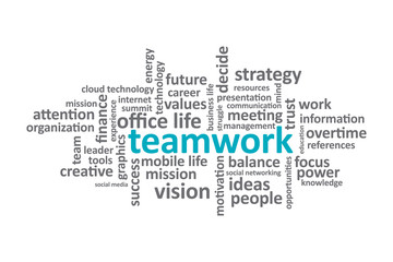 Teamwork - Typography graphic work, consisting of important words and concepts in the business world.