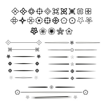 A diverse collection of vector dividers, bumpers, frames, ornaments. Floral elements