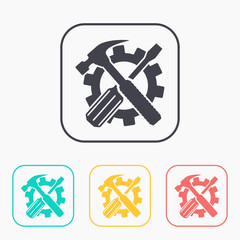 Crossed screwdriver and hammer tools, vector color icon set