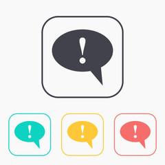 color icon set of speech bubble with exclamation mark, vector illustration