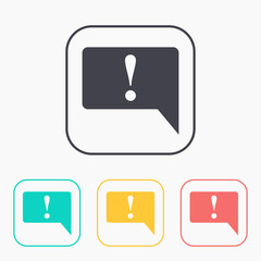 color icon set of speech bubble with exclamation mark, vector illustration