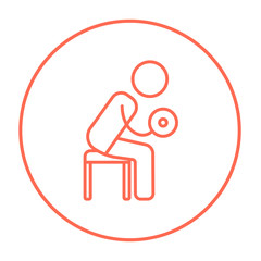 Man exercising with dumbbells line icon.